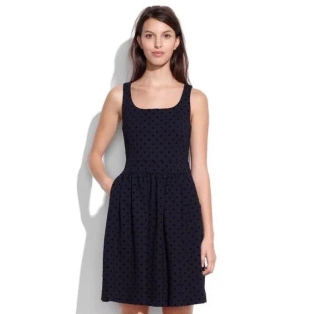 Madewell Black Velvet Polka Dot Fit & Flare Dress Women’s Size Small
